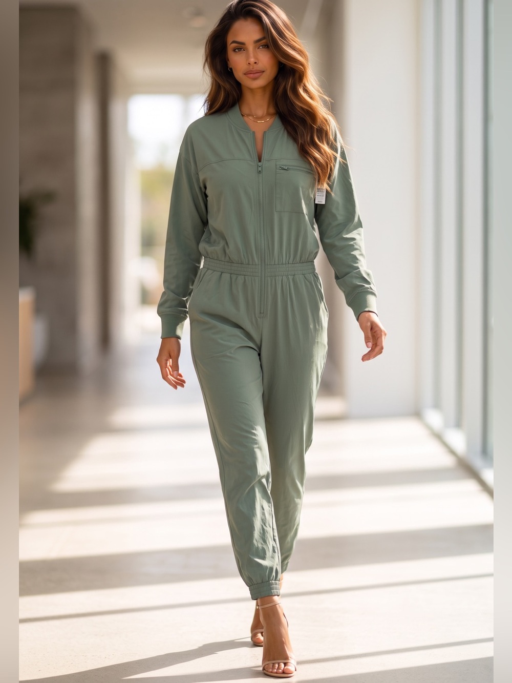 Old Navy Olive Green Zip-Front Jumpsuit